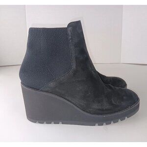 Eileen Fisher Wedge Ankle Boots Black Suede Sock Booties Women's Size 8